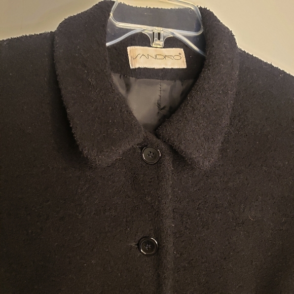 Sandro Paris Vintage Size L Boucle Textured Blazer Coat - Black Pockets - Picture 5 of 13